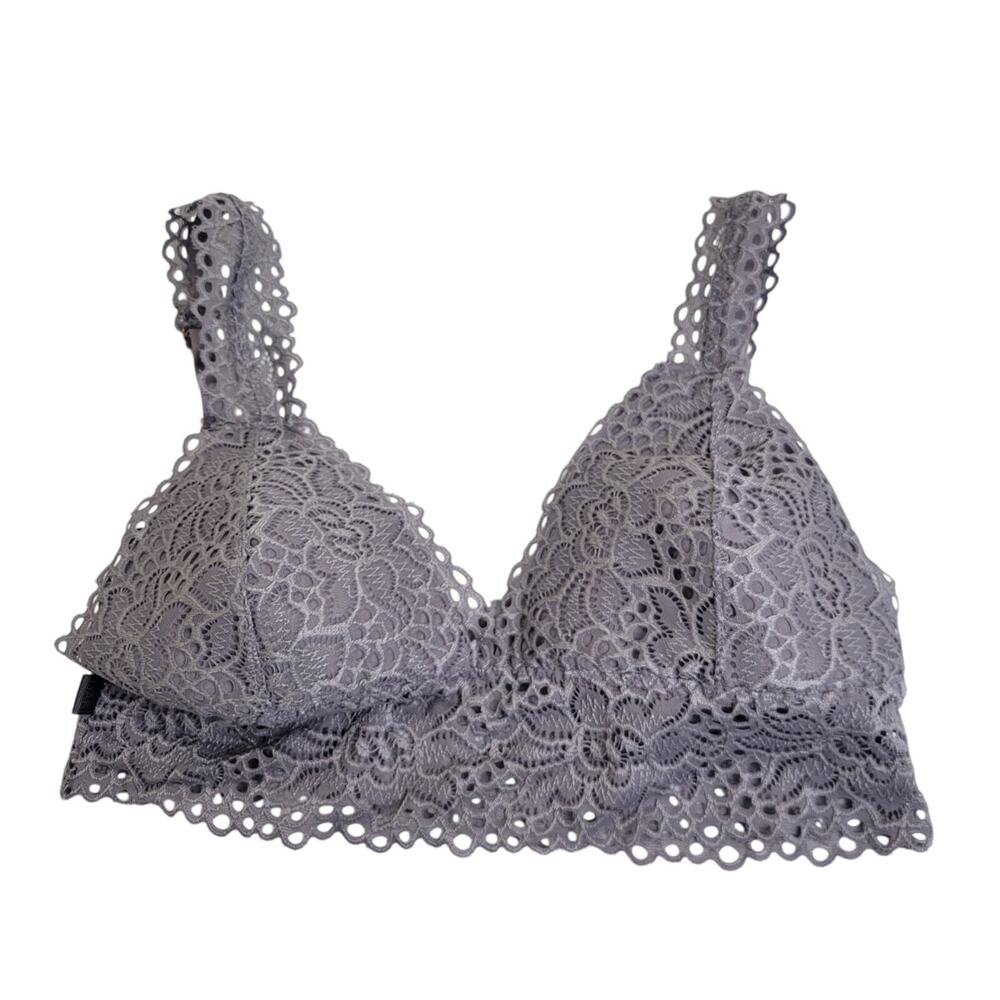 Ijak Gray Floral Lace Adjustable Straps Pullover Wire Free Bralette Size Large‎